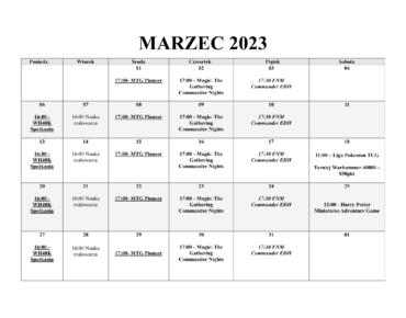 Kalendarz wydarzeń – Marzec 2023